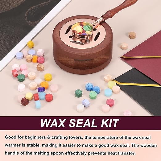 PATIKIL Wax Seal Kit, 300 Pcs Wax Sealing Beads, Wooden Warmer, Melted Spoon, 10 Pcs Tealight Candles for Envelope Letter Mailing Crafts DIY, Pine Green/Duck Green/Green Silver