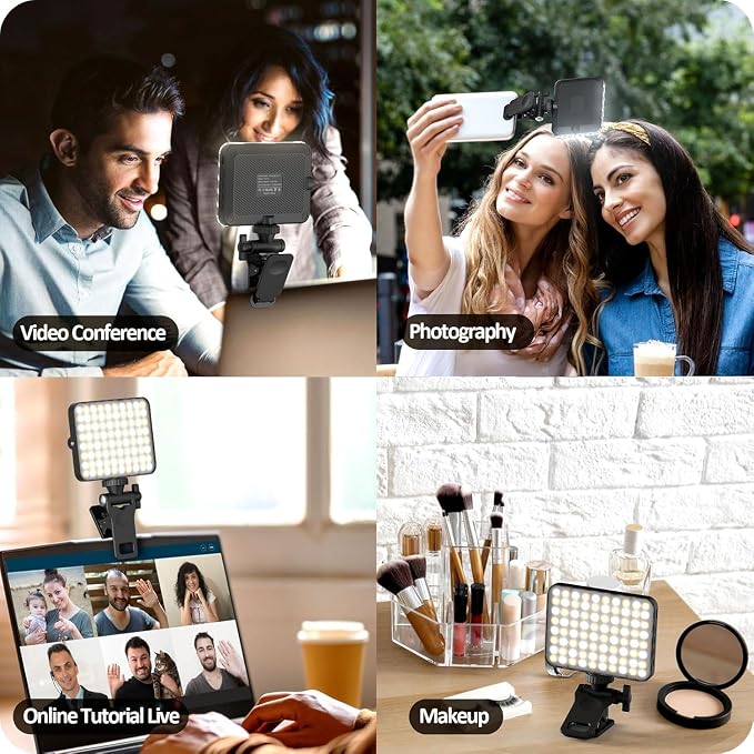 XINBAOHONG Rechargeable Selfie Light, Clip Fill Light for Phone Laptop Tablet Portable Light for Video Conference Live Streaming Zoom Call Makeup Picture (White)