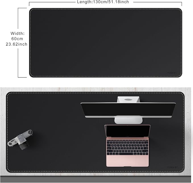 Mydours Large Desk Mat 51.2" x 23.6", PU Leather Surface for Smooth Mouse Control, Office Desk Blotter with Scratch-Resistant Design, Extended Gaming Surface Spacious Laptop Coverage (Black)