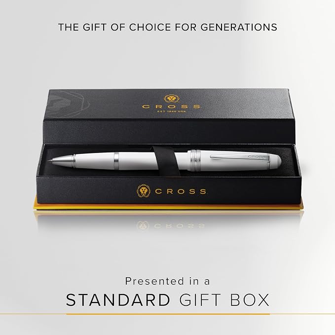 Cross Bailey Light Polished White Resin Rollerball Pen - Professional Pen for Effortless Writing - Journaling, Note-Taking & More - Black Ink - Easy Handling - Includes Gift Box