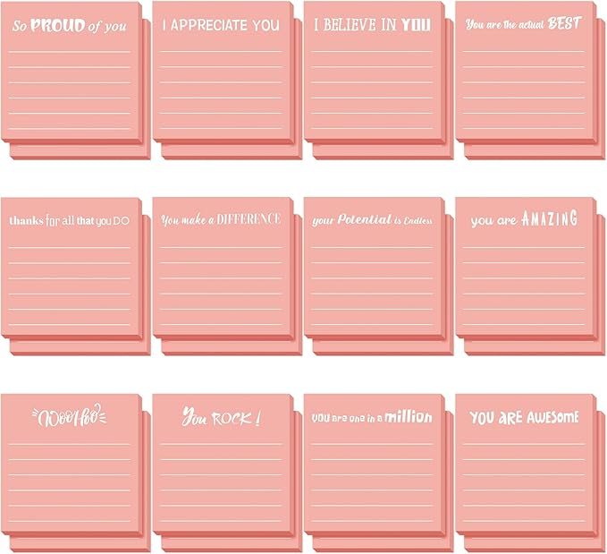 Yinder 24 Pcs Inspirational Sticky Notes Thank You Gift Motivational Sticky Note Pad Employee Appreciation Gift Bulk for Staff Coworker Teacher Nurse Office Groups 3 x 3'' (Appreciation,Pink)