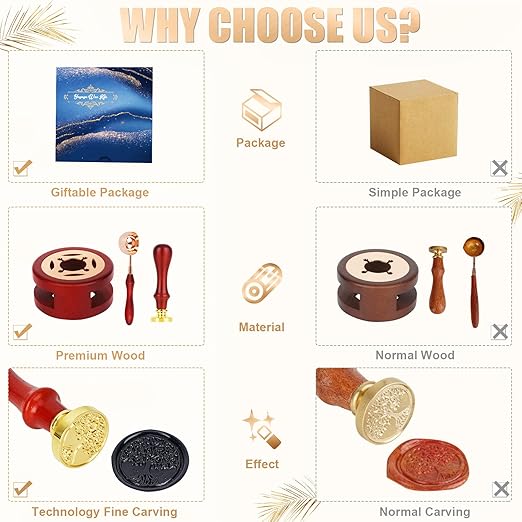 Wax Seal Stamp Kit - 357Pc Set with Wax Beads, Stamp, Warmer, Spoon, Candles for Vintage Envelopes & Letters (Black)