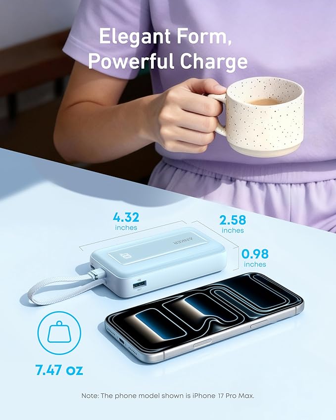 Anker Zolo Power Bank (2025 Upgraded Version), 20,000mAh 30W High-Speed Portable Charger with Built-in USB-C Cable, Battery Pack for iPhone 17/16 / 15 Series, Galaxy, and More