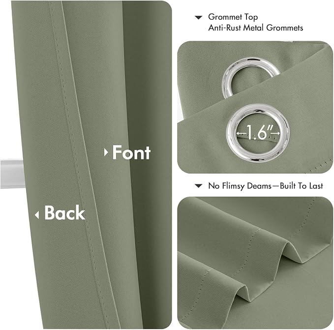MIULEE Blackout Curtains for Bedroom Living Room 2 Panels, Thermal Insulated Room Darkening Drapes Grommet Noise Reducing Light Blocking Window Treatments 84 Inches Long 40x84 Inch Sage