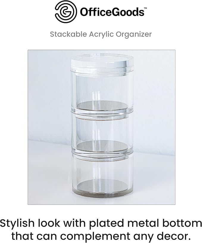 3-Tier Stackable Acrylic Holder- Stylish Desk Organizer and Storage for Office or Home – Transparent Round Design with Silver Metal Base