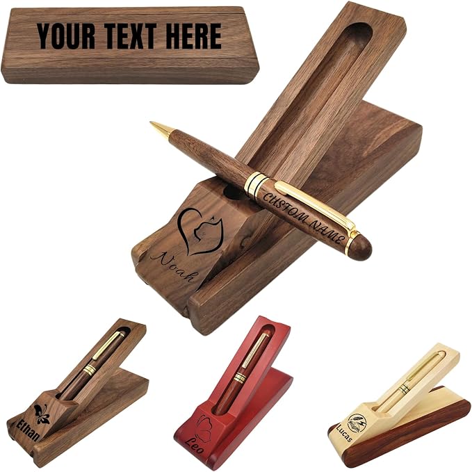 Custom Wooden Ballpoint Pen Set Personalized Wood Pen Set with Engraved Name Logo,Wood Pen Set Gift Box for Men Women