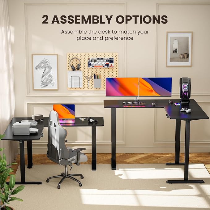 ErGear L Shaped Standing Desk, 63"x55" Electric Adjustable Height Sit Stand up Desk, Ergonomic Large Computer Table, Left & Right Interchangeable Installation, Suitable for Home Office, Black | Left & Right Interchangeable Installation, 4 Memory Preset...