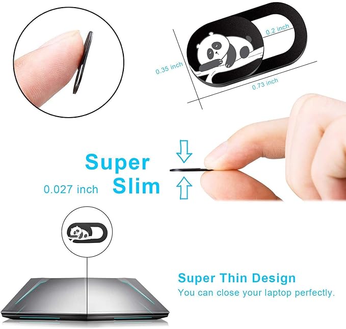 SIREG Webcam Cover Slide Ultra Thin - Web Camera Cover fits Laptop,Tablet,Computer, PC, Smartphone, Protect Your Privacy and Security,Strong Adhesive (Panda-Black & 3 Pack)