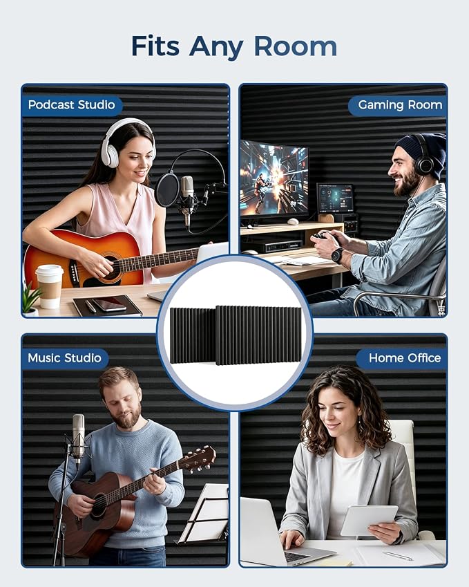 GUERRI 4 Pack Large Acoustic Foam Panels 48" x 24" x 2" Wedge Design Sound Proof Foam Panels High Density Sound Absorbing Panels for Wall, Reduce Echo & Reverb, Studio, Office, Home Theater