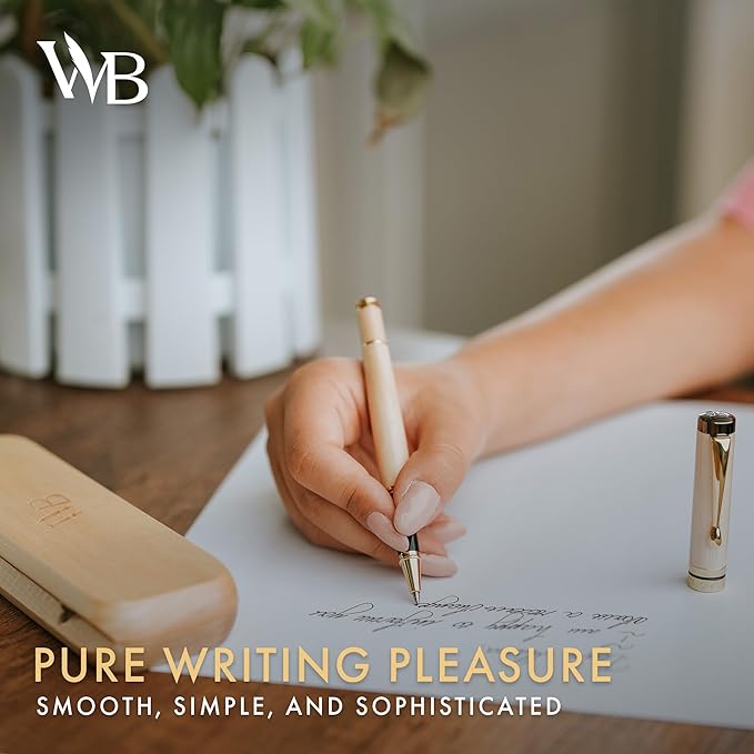 Wordsworth and Black Rollerball Pen-Stunning Luxury Pen Bamboo Maplewood Gold Finish, Refillable, Best Roller Ball Gift Set Pen for Men & Women, Ink Refill, Point Office Pens for Writing