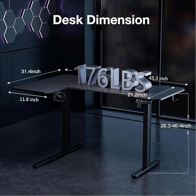 Acrolix L Shaped Electric Standing Desk - 43x31.5 Inch Reversible Corner Sit Stand Desk with Hook&Cup Holder,Electric Height Adjustable Table,for Small Home Office&Bedroom Computer Desk, Black Carbon