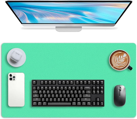 Leather Desk pad Protector, Office Mat, Large Mouse Mat, Non-Slip PU Leather Blotter, Laptop Desk Pad,Waterproof Laptop Computer Desk Keyboard Mat for Office/Work/Home/Decor (Green, 47in*18in)