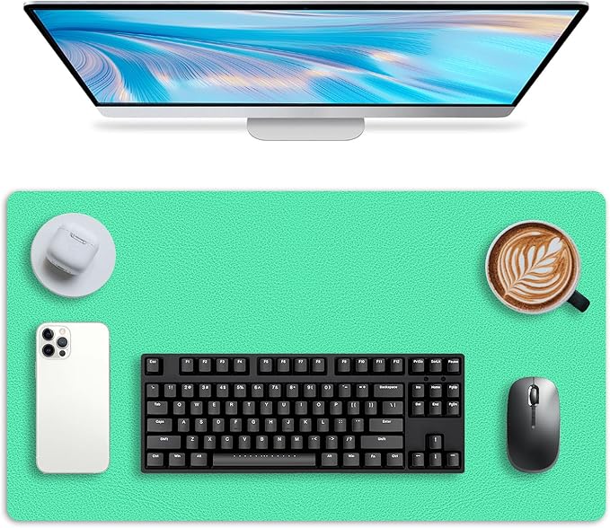 Leather Desk pad Protector, Office Mat, Large Mouse Mat, Non-Slip PU Leather Blotter, Laptop Desk Pad,Waterproof Laptop Computer Desk Keyboard Mat for Office/Work/Home/Decor (Green, 37 * 18in)