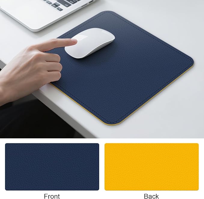Dual Sided Leather Desk Mat - Waterproof Desk Pad - Ideal for Large Mouse Pad and Desk Mats on Top of Desks (Dark Blue, 11"*8")