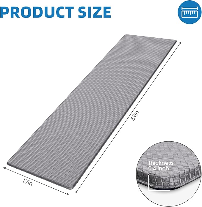 Kitchen Mats for Floor, Extra Long Anti-Fatigue Kitchen Rug, Grey | Cushioned Comfort,Non-Slip Backing,Waterproof Surface,Soft Underfoot,Easy Clean,Kitchen Sink,Laundry Room,Standing Desk