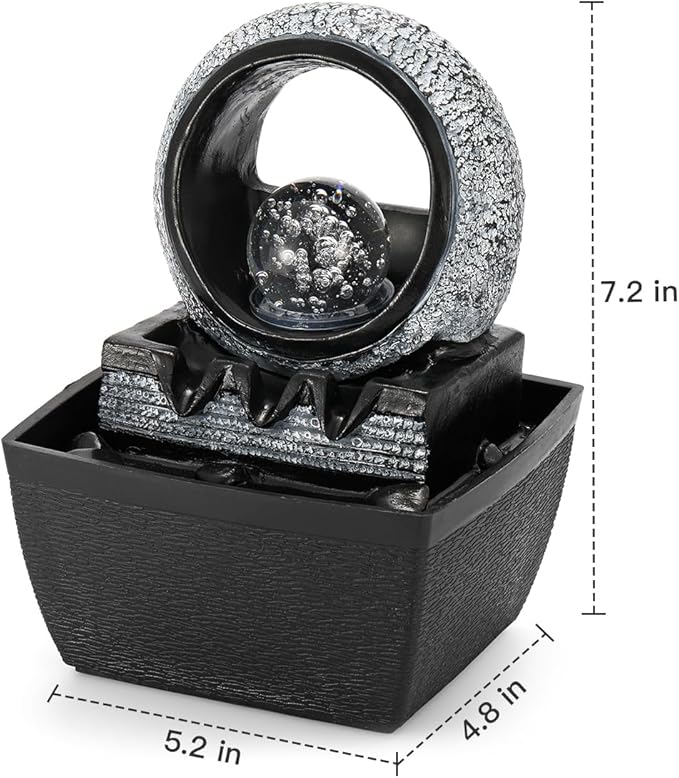 Tabletop Water Fountains, 3 Gears Desktop Fountain Indoor with Led Rolling Ball, Table Top Small Water Feature Interior Zen Relaxation Decor for Home Bedroom Living Room Office Apartment