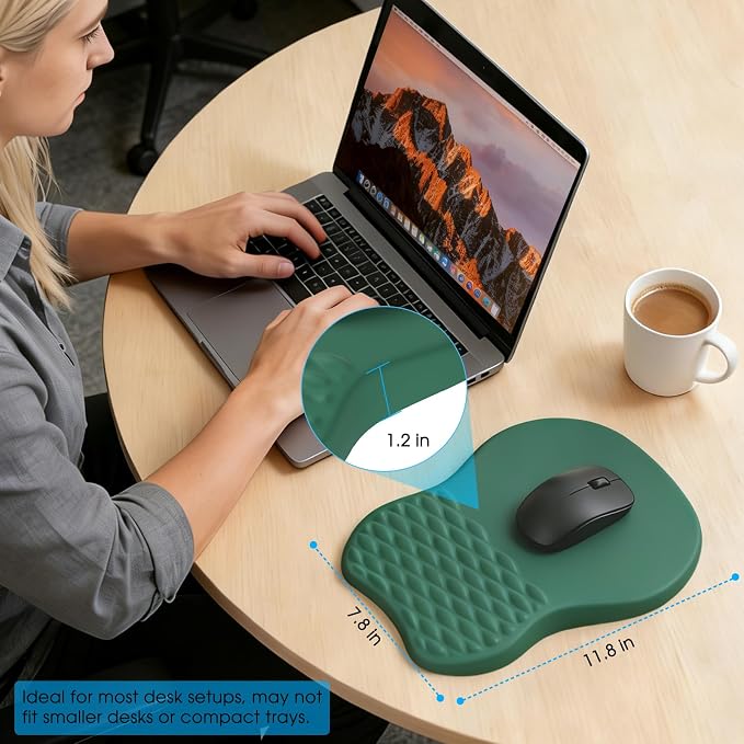 MROCO Ergonomic Mouse Pad with Wrist Support, 11.8 x 7.8 in, Forest Green | Memory Foam Wrist Rest Mouse Pad, Non-Slip Base, Smooth Lycra Surface for Office & Home, Comfortable Wrist Support