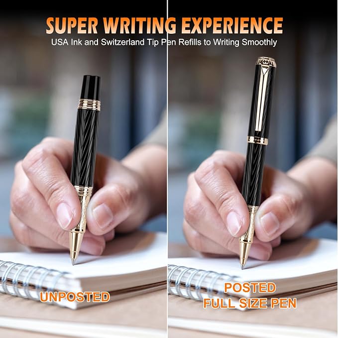 Mini Pocket Roller Ball Pen with Real 24K Gold Finish, Nice Fancy EDC Rollerball Pens for Writing Note Taking Signature, Good Pen Set Gifts Christmas Birthday Graduation
