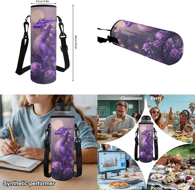 Purple Dragon Backpack for Girls Cute with Lunch Box, 17 Inch Large Capacity Bookbag 4PCS Set, Rose Castle Elementary School Bags for Kids Ages 6-10 Back to School