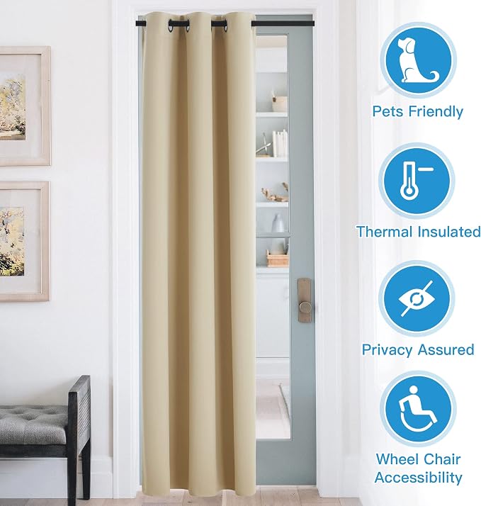RYB HOME Blackout Curtains Thermal Insulating Privacy Temporary Door Curtains for Bedroom Closet Doorway Accordion Door Interior Living Room Kids Nursery Dining, Wide 60 x Long 90 inch, Cream Beige