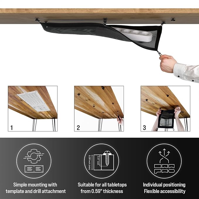 Cable Management net - Under Desk Cable Management Tray - Cable net - Wire Management Under Desk - Cord Organizer