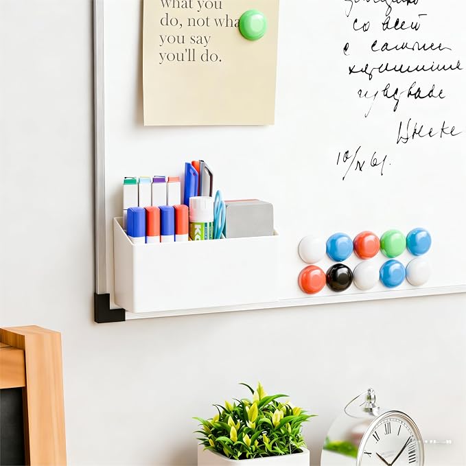 Yieach Magnetic Dry Erase Marker Holder for Whiteboard,Expo,Refrigerator,Fridge,Non Slip Magnet Pencil Holder,Wall Mounted Acrlic Pen Holder with Adhesive,Classroom and Locker Magnetic Organizer,White