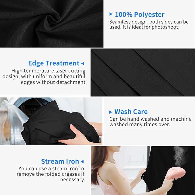 Hemmotop 5x7 ft Black Photo Backdrop Curtain for Photoshoot, Birthday Party | Polyester Black Back Drop Background Cloth Fabric for Video Recording, Pet Photography, Baby Shower, Graduation, Halloween