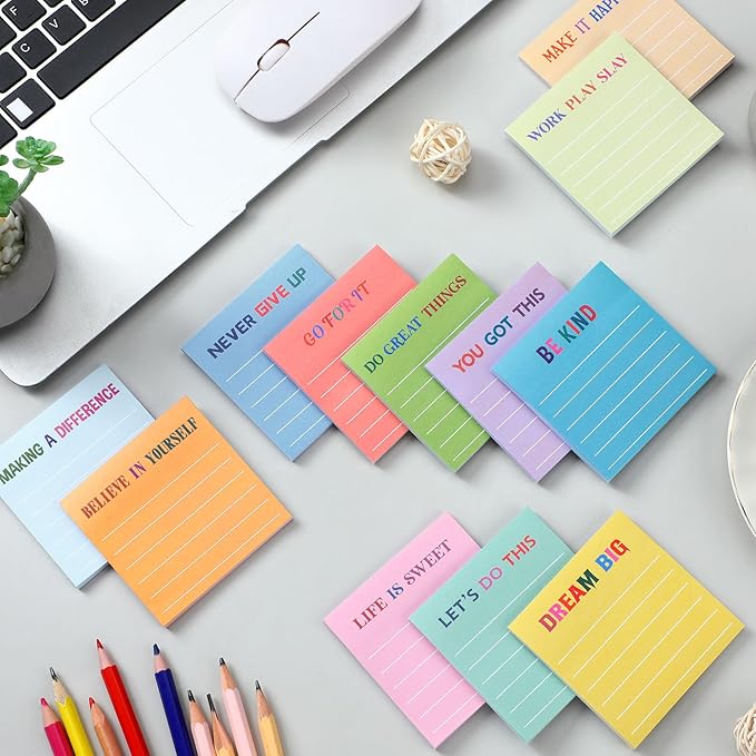 Yinder 24 Pcs Inspirational Sticky Notes Thank You Gift Motivational Sticky Note Pad Employee Appreciation Gift Bulk for Staff Coworker Teacher Nurse Office Groups 3 x 3'' (Motivational,Light Color)