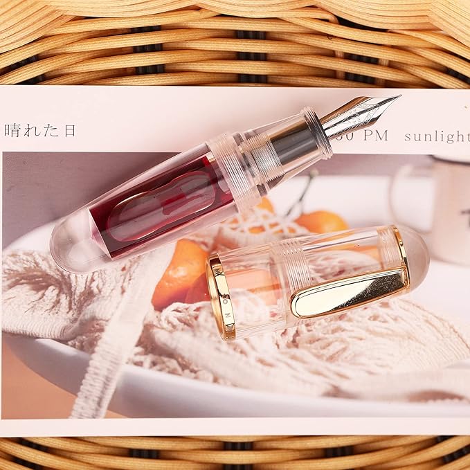 Lanxivi Majohn Q1 Fountain Pen Fine Nib, Little Fat Man Transparent Eyedropper Filling Pocket Pen Large Capacity
