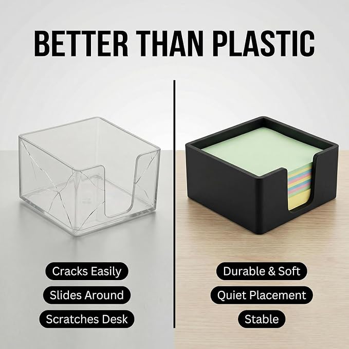 Silicone Sticky Note Holder for Desk - Modern 3x3 Inch Memo Pad Dispenser Post Note Holder, Minimalist Desk Storage Organizer for Office, Home, and School, Black