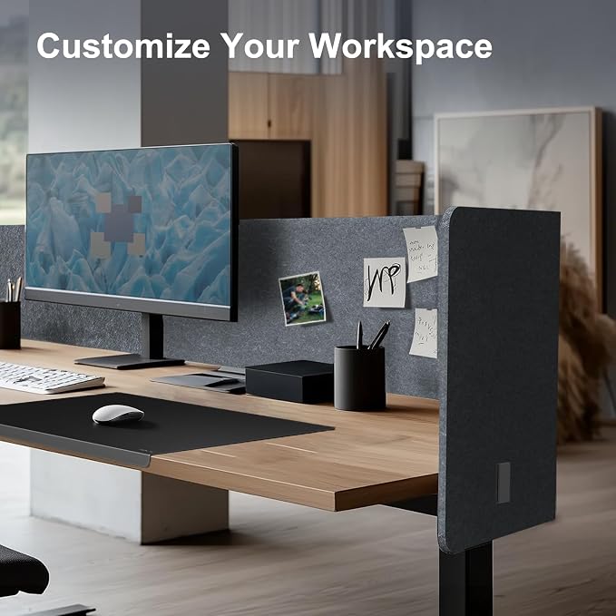 Desk Privacy Panel, 2-Pack L-Shaped Desk Divider, Acoustic Office Partition | Clamp-on 55.2" × 18.7" Grey Felt Panels, Tackable Surface for Notes, Create Private Workspace Reduces Noise, for Home Office