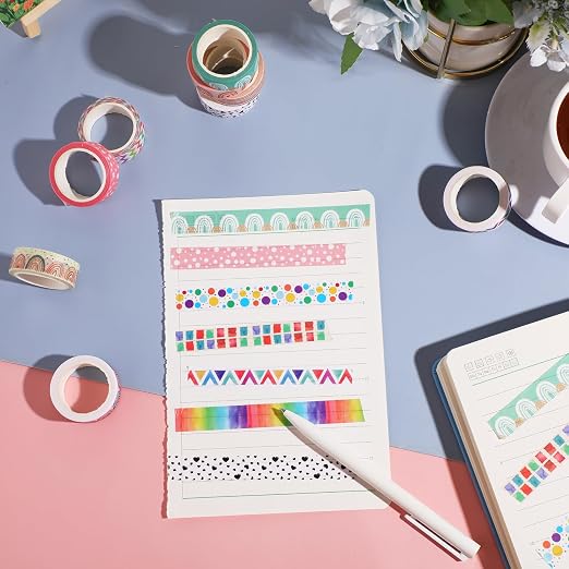 TaoBary 33 Rolls Washi Tape Set, 15 mm Holiday Washi Tape Set Seasonal Plaid Bohemian Colorful Vintage Cute for Card Wrapping Craft(Rainbow Style)