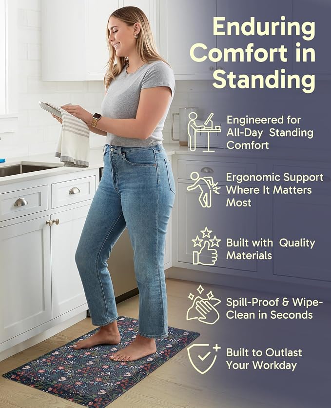 Ophanie Kitchen Mats for Floor,3/4 inch Thick,17x28 Anti Fatigue Cushioned Mat with 99+ Pairs of Anti-Slip Bottom Ridges,Kitchen Rugs,Waterproof,Comfort Ergonomic Standing Mat for Office,Home,Sink