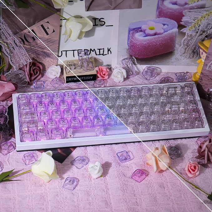 Tsungup Clear Keycaps Shine Through, Colorful Crystal Ceramic Jelly Transparent Keycaps for Mechanical Keyboard,125 Keys Custom Key Caps Keyboard Keycap Set (MOA Profile)