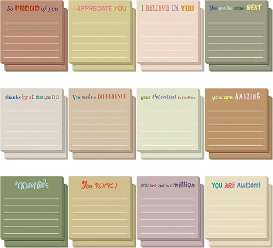 Yinder 24 Pcs Inspirational Sticky Notes Thank You Gift Motivational Sticky Note Pad Employee Appreciation Gift Bulk for Staff Coworker Teacher Nurse Office Groups 3 x 3'' (Appreciation,Boho)