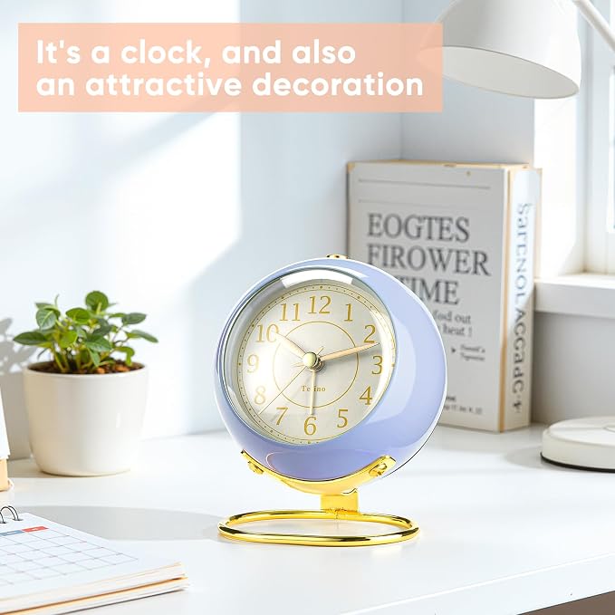 Analog Alarm Clocks,Retro Backlight Cute Simple design Small desk Clock With Night Light,Silent Non-Ticking,Battery Powered,For Kids,teens,Bedroom,travel,kitchen,Bedside Desk decor. (Retro Blue)