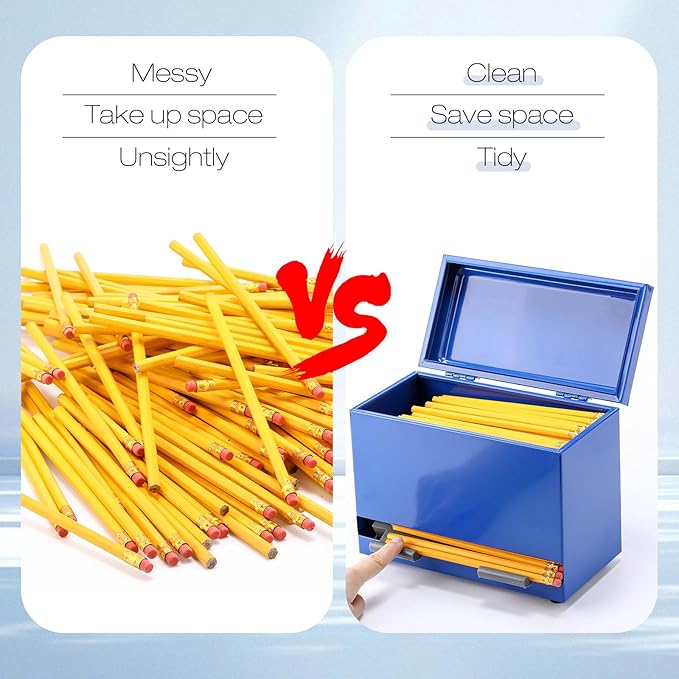 201 Pcs Stainless Steel Pencil Dispenser Kit for Classroom Metal Straw Dispenser with 200 HB Pencils Back to School Supplies Pen Holder for Classroom Desk Teacher Must Haves Office(Blue)