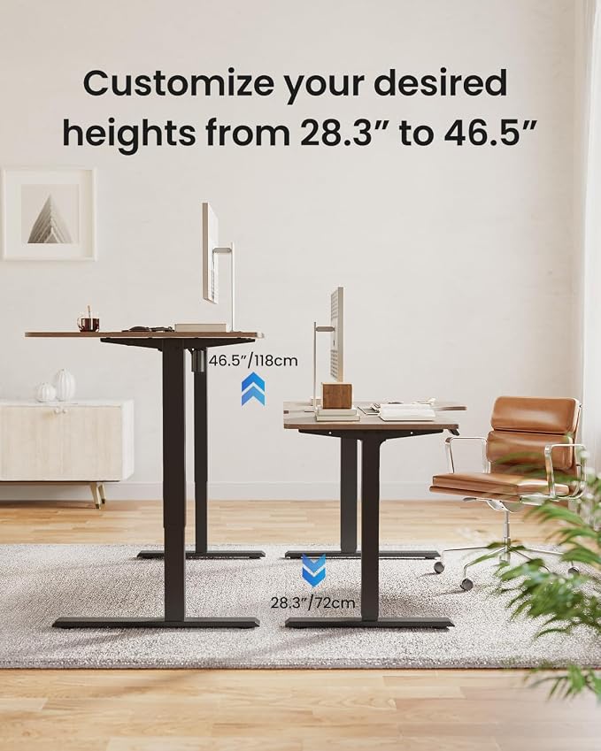 FEZIBO L Shaped Electric Corner Standing Desk, 55×32 inch Home Office & Computer Height Adjustable Table with 4 Memory Height Settings, Ergonomic Sit and Stand desk with Splice Board, Rustic Brown Top