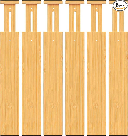 BAMBUROBA Bamboo Drawer Dividers, Adjustable Kitchen Drawer Organizer for Clothes,17-22" Expandable Drawer Organization Separators for Bedroom,Bathroom,Dresser and Office,6-Pack