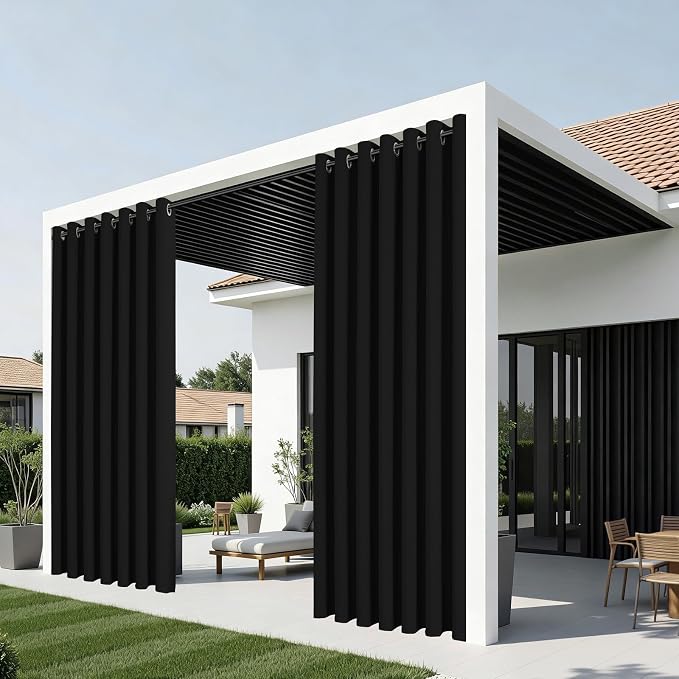 Joydeco Blackout Patio Sliding Door Curtains 108 Inches Long, Grommet Privacy Room Divider Curtains, Extra Wide Thermal Blackout Drapes for Bedroom Living Room (Black, 60Wx108L, 1 Panel)