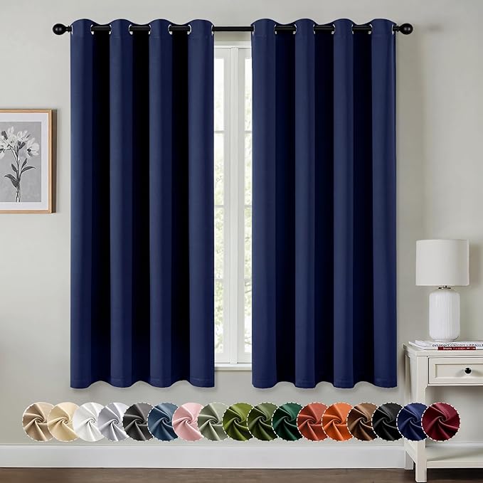 MIULEE Blackout Curtains for Bedroom Living Room 2 Panels, Thermal Insulated Room Darkening Drapes Grommet Noise Reducing Light Blocking Window Treatments 68 Inches Long 55x68 Inch Navy Blue