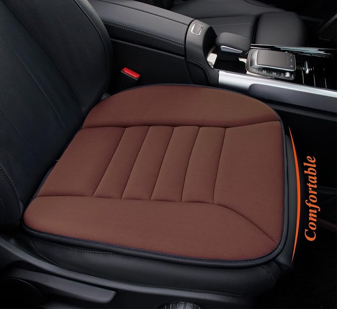 kingphenix Memory Foam Car Seat Cushion for Driver and Office Chair Comfort | 1.2-Inch-Thick Memory Foam Seat Pad, Soft, Breathable Fabric, Non-Slip Silicone Bottom for Long Drives and Office Use, Brown