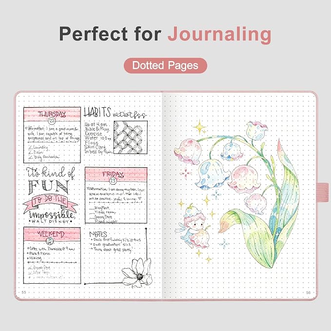 AHGXG Dotted Journal Notebook, 160 Numbered Pages, A5 Medium Size (5.7'' x 8.3''), 120 GSM Thick Paper, Leather Hardcover, for Journaling, Planning, Tracking (Rose Gold)