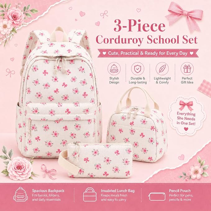 LEDAOU Backpack for Girls School Bag Kids Bookbag Teen Backpack Set Daypack with Lunch Bag and Pencil Case | Kids