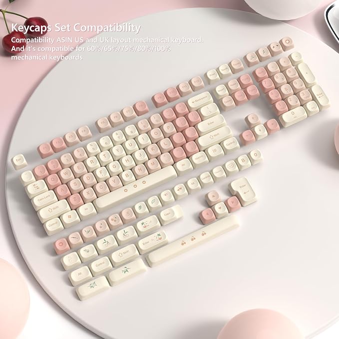 Womier Keycaps - Pink Cute PBT Keycaps MOA Dye-Sublimation 60 65 75 100 Percent, Custom Key caps Set for 61/64/68/84/87/100/104/108 Cherry MX Mechanical Keyboard (Pink)