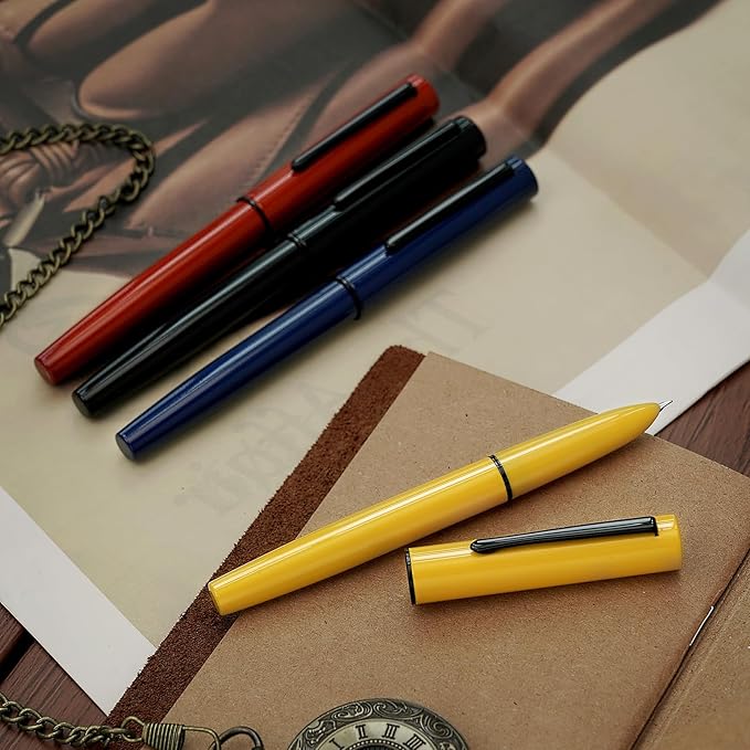 HONG DIAN C1 Fountain Pen Extra Fine Nib, Modern Red & Classic Retro Design Metal Pen with Ink Converter