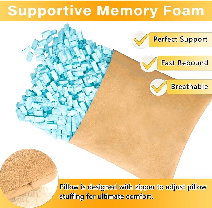 1 MIDDLE ONE 2 Pack Small Pillow, Memory Foam Mini Pillow 11 X 7 Inches for Travel, Sleeping, Nap and Neck, Knee, Lumbar Support, Tiny Cushion for Pet, Dogs (Camel)