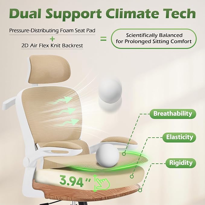 AreShark Office Chair Ergonomic Desk Chairs with Adjustable Lumbar Support& Headrest Hanger, High Back Breathable Mesh Chair with Wheels, Rolling Swivel Comfy Task Computer Chair for Home Work Gaming