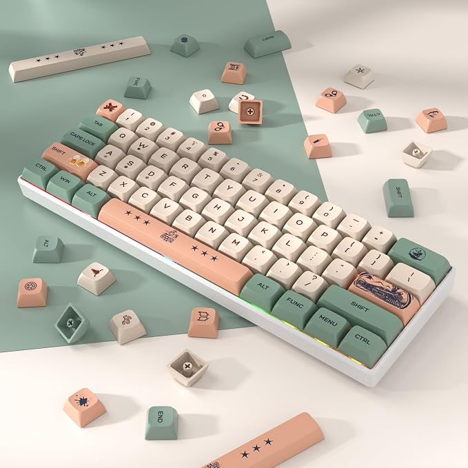 Guffercty kred 136-keycaps XDA Profile PBT Keyboard Key caps Full Set, Custom Keycaps Dye Sublimation for 61/68/84/87/108 Mechanical Keyboard (Cowboy)