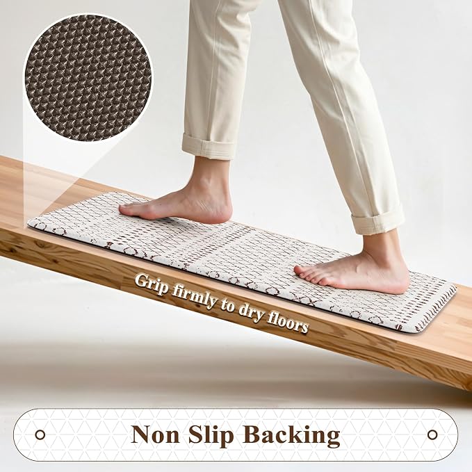 KIMODE Kitchen Mats 2PCS Cushioned Anti Fatigue Boho Kitchen Rugs and Mats Non Slip Waterproof Kitchen Mats for Floor Comfort Foam Standing Desk Mat for Home Office Sink Laundry Brown and White Decor